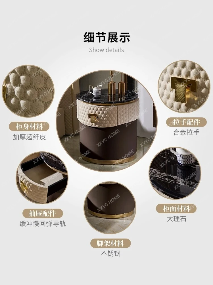 Italian Post-Modern Marble Corner Table Locker High-End Bedside Leather Cabinet