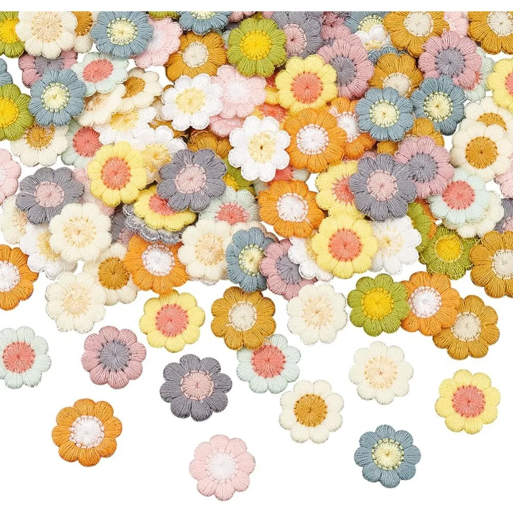 

144 шт., 12 цветов, пришивные нашивки с цветком ромашки, 0,7 дюйма, красочная вышитая ромашка, пришить аппликацию, хлопковая вязаная цветочная аппликация