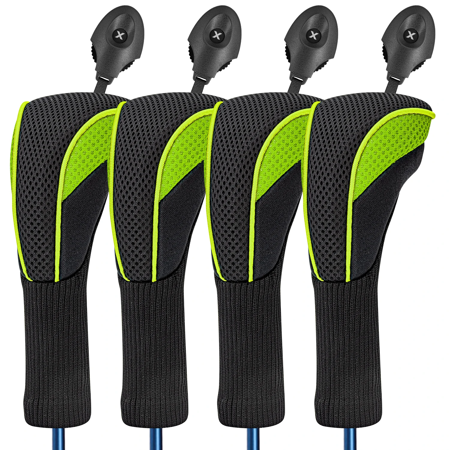 1PC/4PCS Hybrid Golf Headcover, Mesh Spliced Black Green Club Protector with Rotatable Number Tag, Fits Golf Clubs