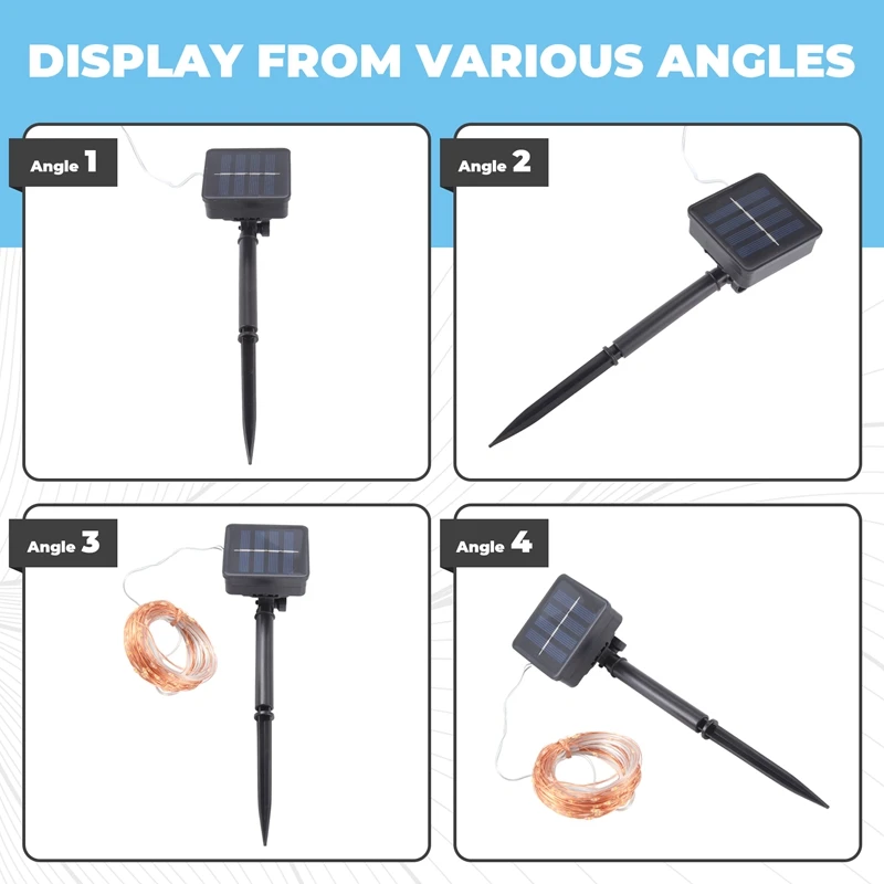 أضواء سلسلة الطاقة الشمسية AA46، 10M 100LED أضواء سلسلة خارجية، أضواء سلسلة زخرفية مقاومة للماء للفناء والحديقة والبوابة والساحة، P