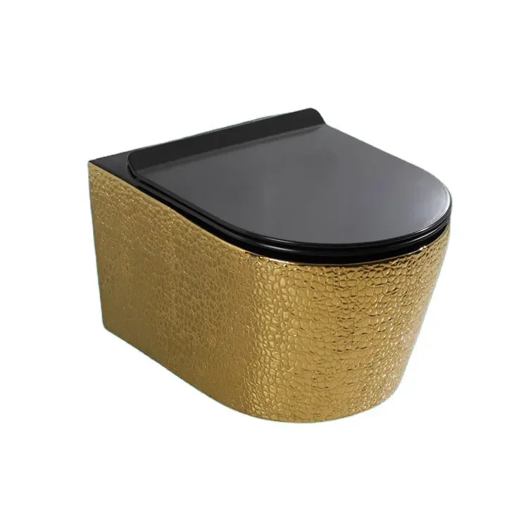 xx-European Style Bathroom Gold Toilet Ceramic Colored Wall-hung Water-saving P-shaped Trap Flush Toilet.