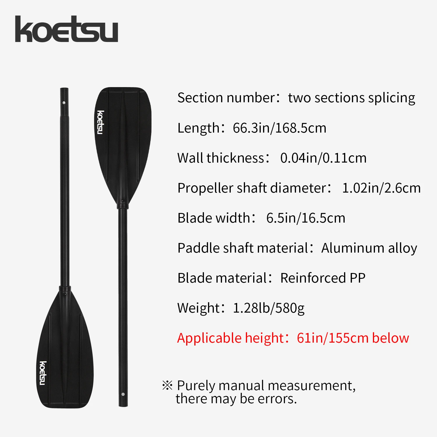 Dwugłowe wiosło kajakowe KOETSU ze stopu aluminium - odpowiednie do kajaków, kajaków i desek wiosłowych Akcesoria