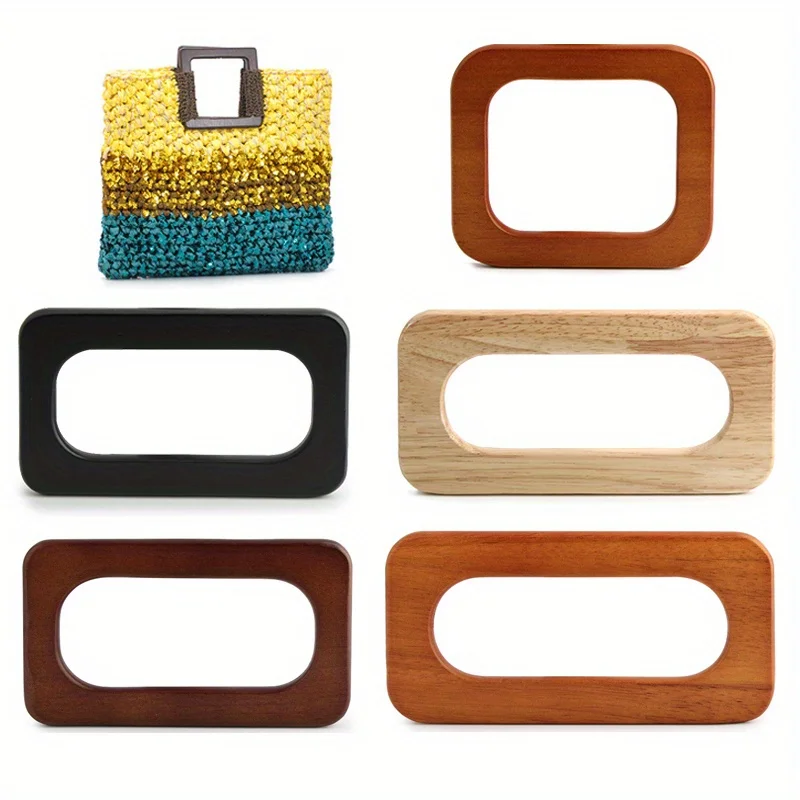 2PCS solid wood spliced square handles, oak woven handbag handles, beach bag solid wood rectangular handles