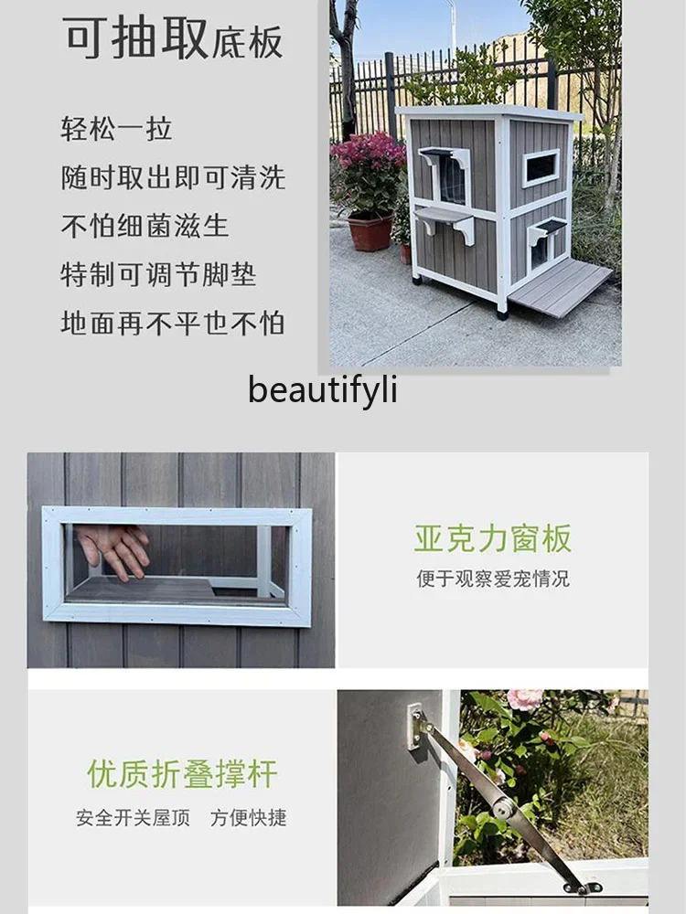 Outdoor Cat House Villa Windproof and Cold-Proof Cattery Delivery Room Wooden Two-Tier Cat Cage