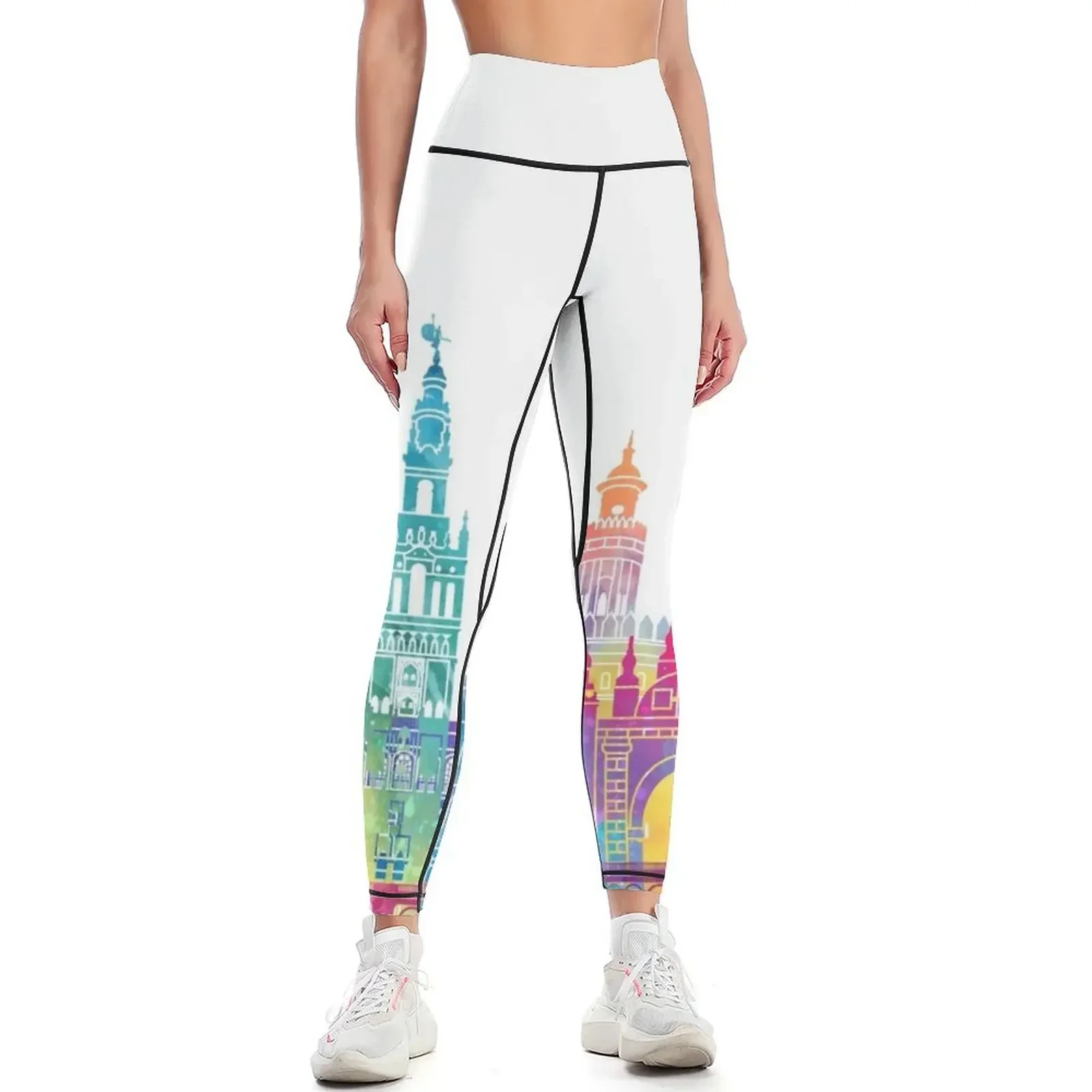Seville landmarks watercolor poster Leggings Women's sportswear exercise clothing for Women's gym Jogger pants Womens Leggings