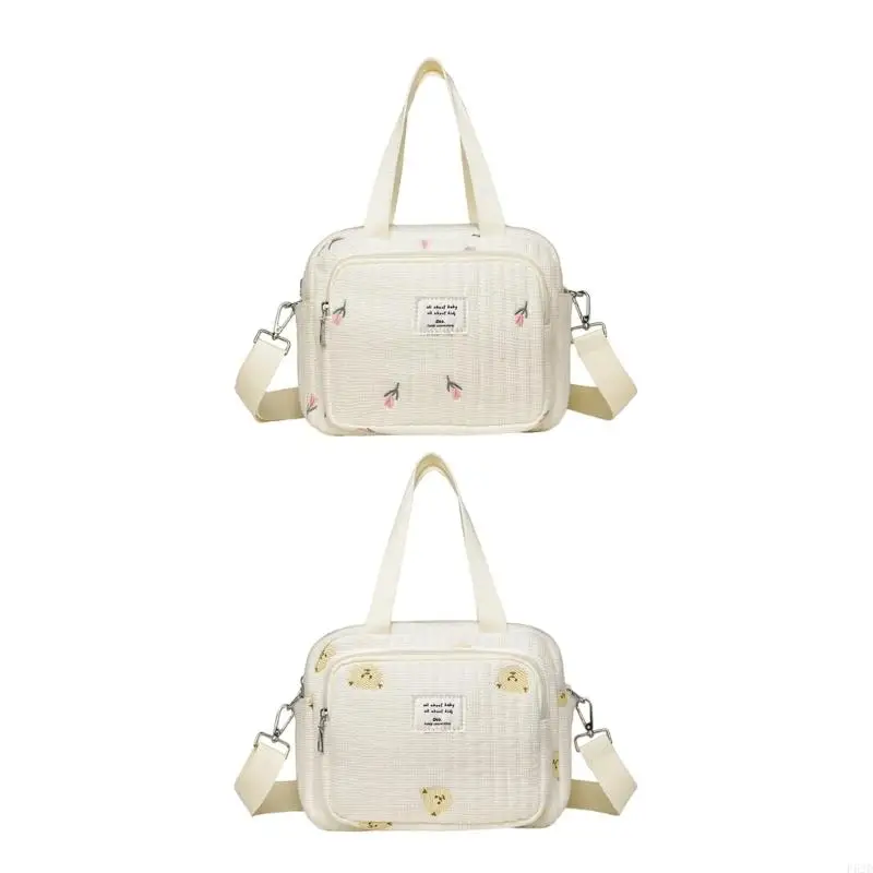 

F62D Stylish Floral Bear Print Procreator Bag Large Capacity Multilane Carry Stable Polyester Fabric