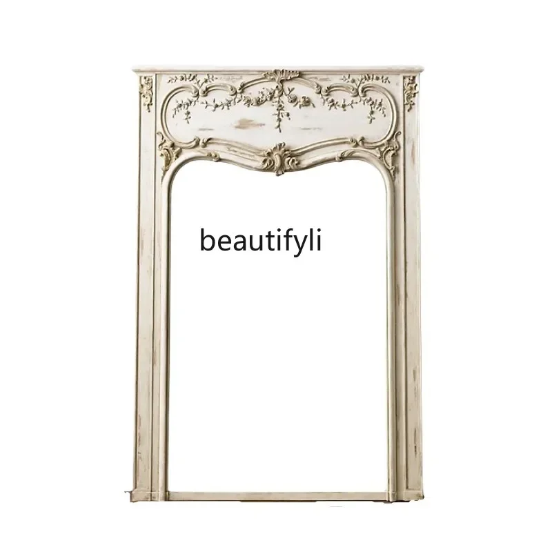 VintageAmerican solid wood carving flower floor mirror,floor mirror cloakroom dressing mirror wedding photography fitting mir