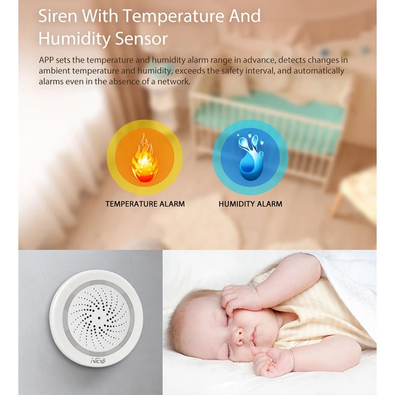 2X Temperature Humidity Alarm Sensor Wifi Siren Tuya Smart Life App Work With For ECHO Alexa Google Home IFTTT