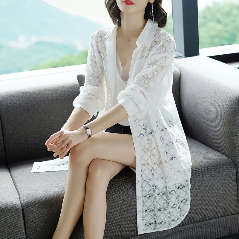 

Summer Women's Thin Cardigan Sun Protection Suit Hollowed Out Lace Shawl Office Women's Work Clothes Women's Suit Jackete 842