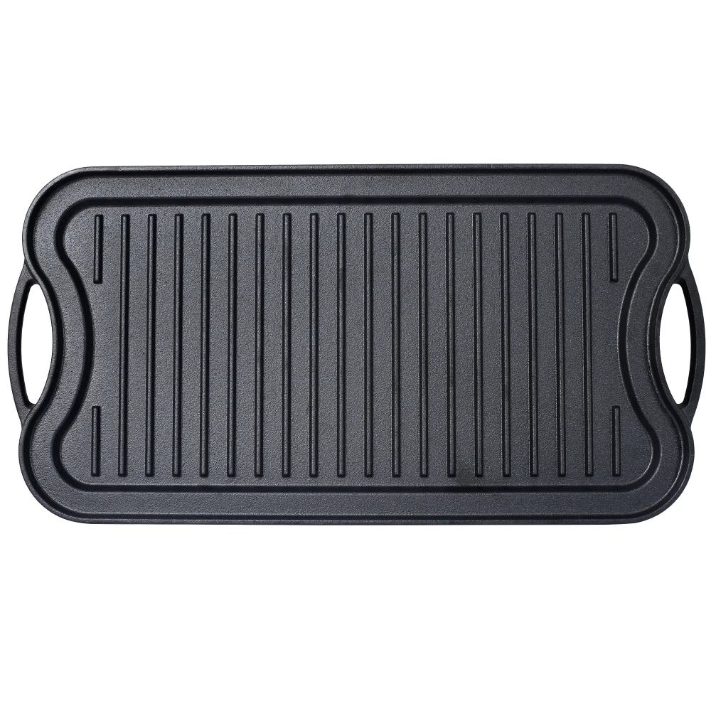 

Pre-Seasoned Cast Iron Reversible Rectangular Grill/Griddle, Black, 20inch x 10inch