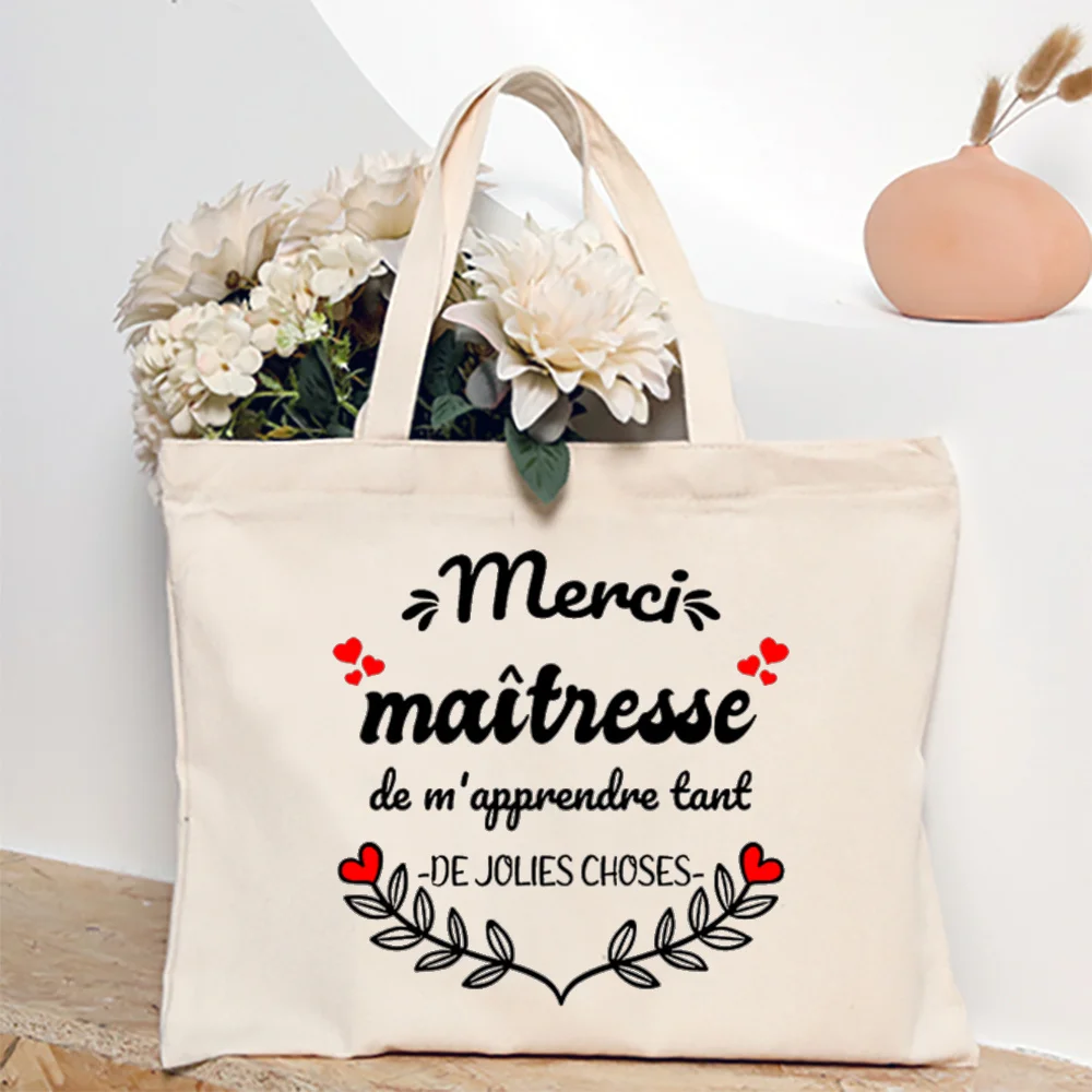 Grazie insegnante francese stampa donna borsa a tracolla CanvasShopping borse borse femminili borsa Tote riutilizzabile migliori regali per Maitresse