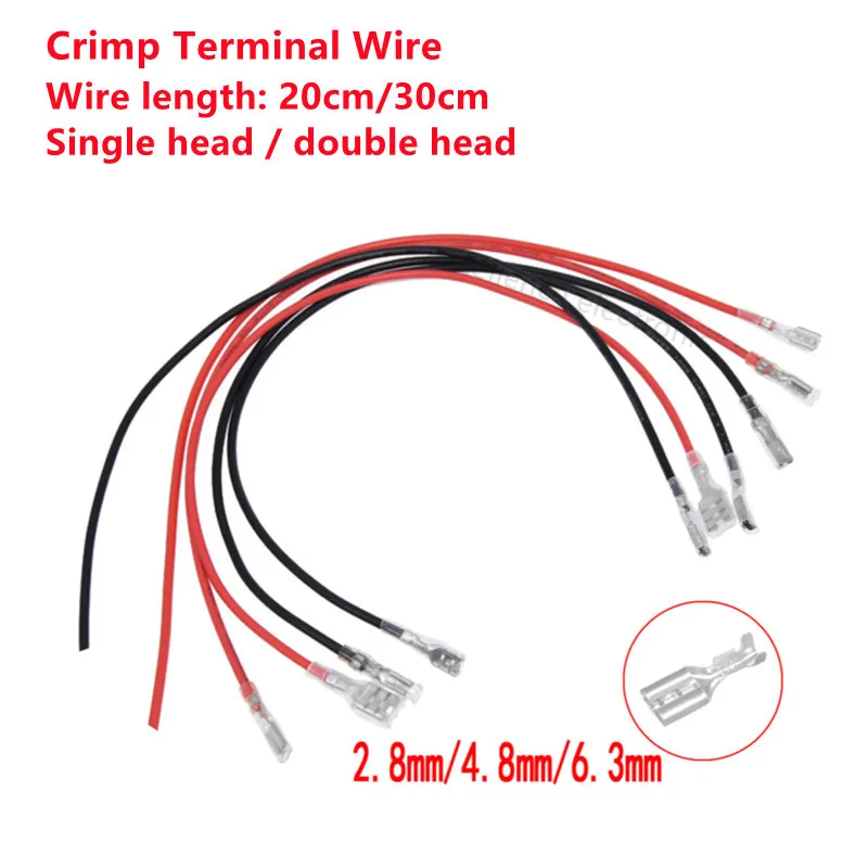10 SZTUK / partia 2,8 mm 4,8 mm 6,3 mm cynowanych końcówek zaciskowych Feamle Spade Quick Splice z wiązką kablową 20 cm 30 cm czerwono-czarną 18AWG