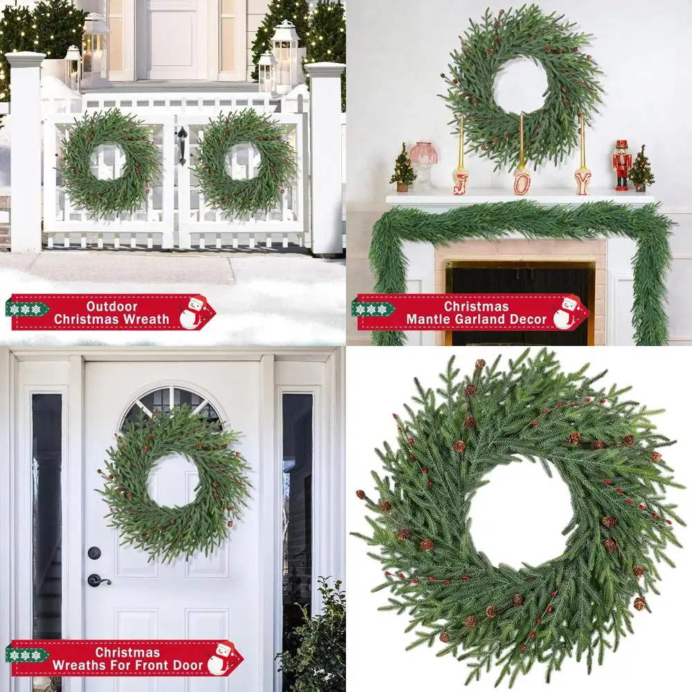 

Realistic Red Berry 26 Artificial Christmas Wreath for Outdoor and Indoor Door, Window, and Porch Decor