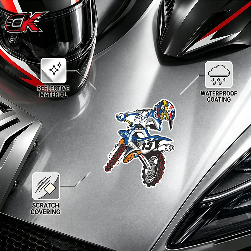 Reflective Waterproof Dirt Bike Rider Sticker Vinyl Decal for Car Helmet Scratch Covering