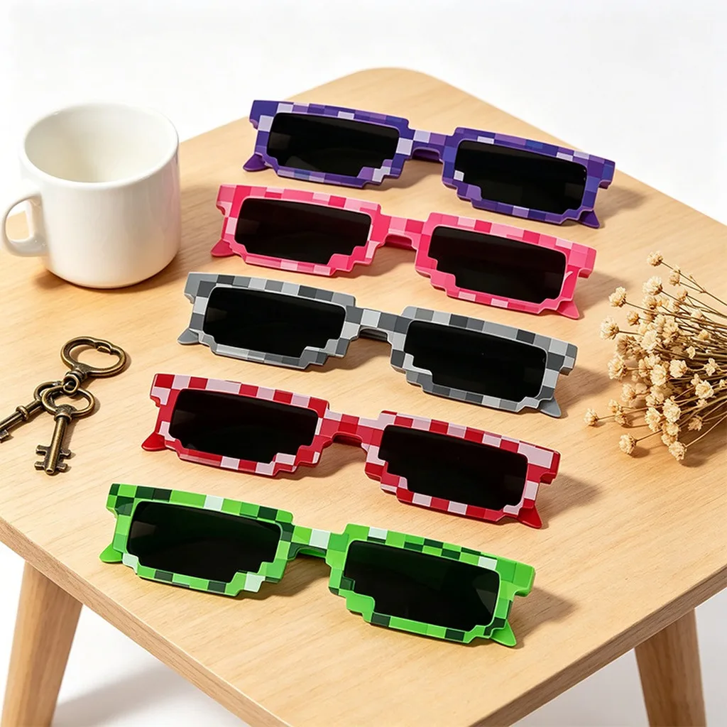 Pixel Mosaic Funky Square Sunglasses, UV400 Protection Unisex Novelty Sunglasses for Outdoor Party Driving Travel Photo Prop