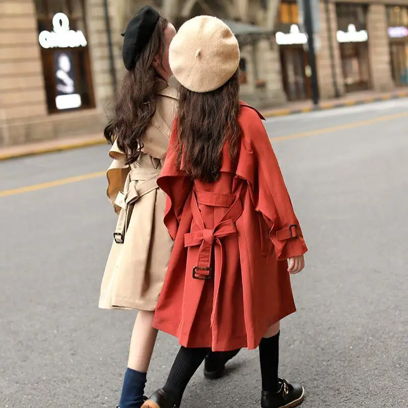 Fashion Baby Girl Boy Trench Jacket Toddler Teens Windbreak Coat Khaki Red Long Spring Autumn Child Dust Coat Clothes 3-12Y