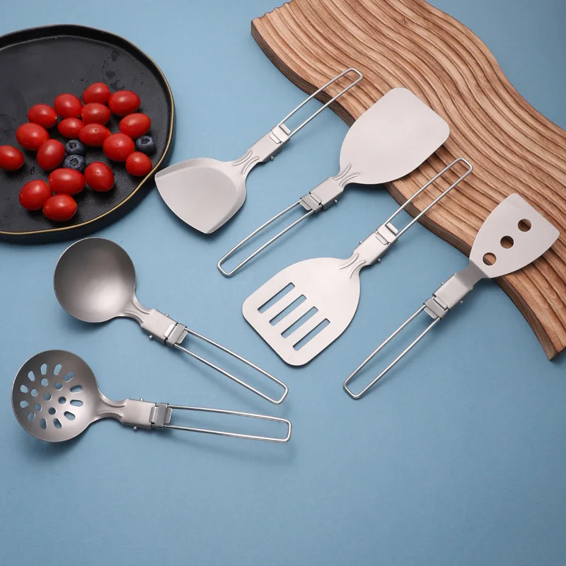 Titanium Folding Tableware Outdoor  Camping Folding Spoon Soup Ladle Portable Cooking Utensils Travel Kitchenware Tool