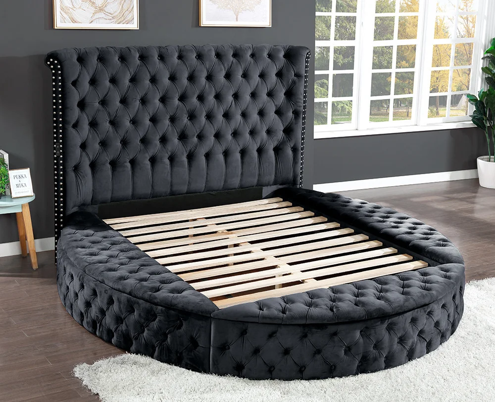 Bedroom Furniture Bedding  Matrimonial Solid Wood Luxury Tufted Upholstered King Size Bed with Storage