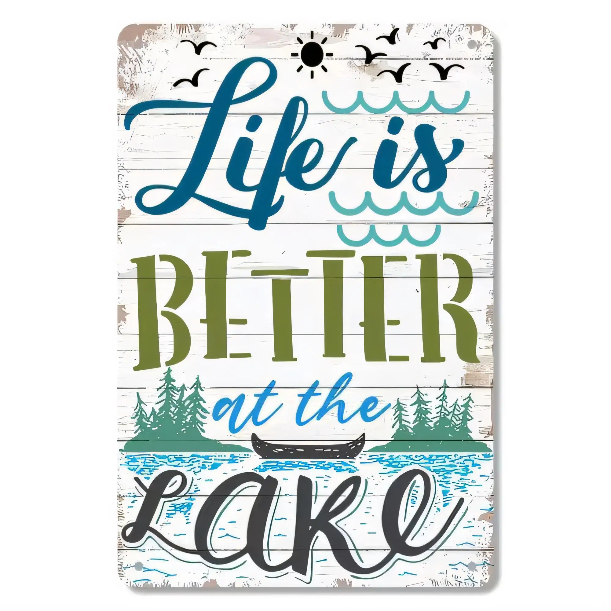 Tin Sign “Life is Better at the Lake” Rustic Cottage Cabin Wall Decor for Bedroom Living Room Man Cave Lake House Vintage Metal