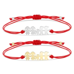 Gold-plated Stainless Steel Delicate Polished Two Lovely Boy Cute Girl With One Dog Charm Bracelet Women Red String Jewelry Gift