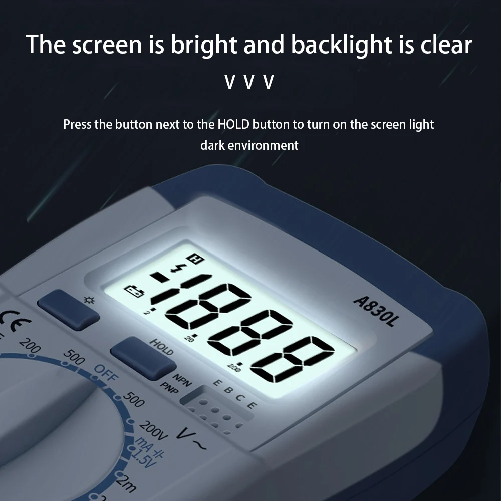 A830L LCD Digital Multimeter AC DC Voltage Diode Freguency Multitester Current Tester Luminous Display with Buzzer Function