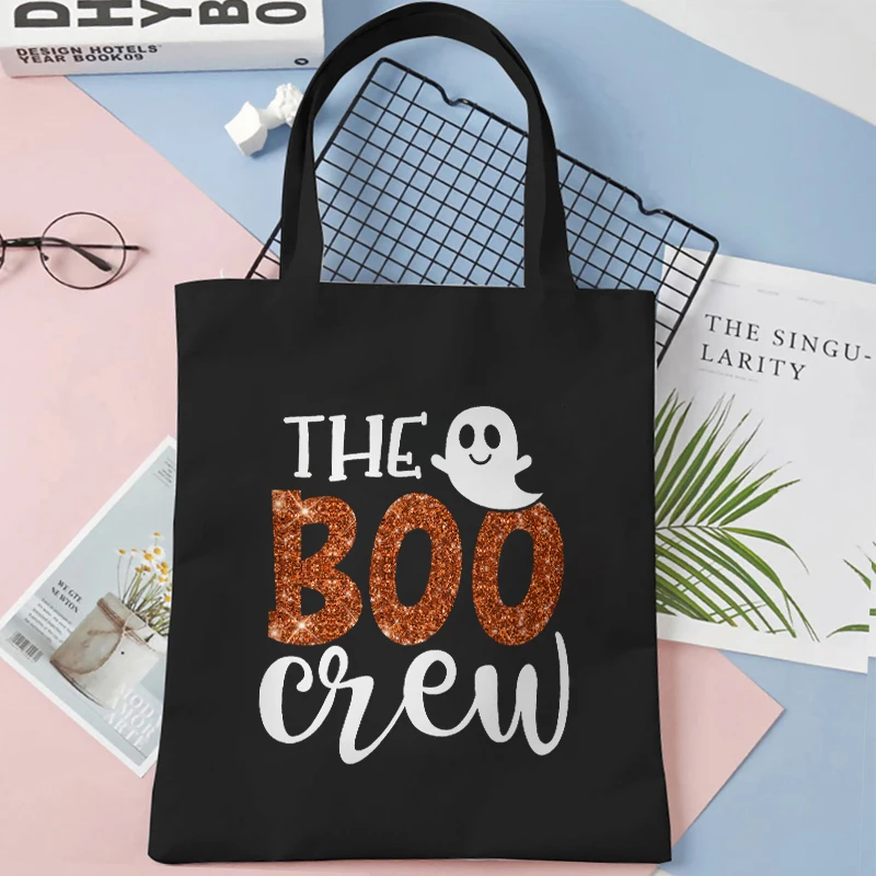 The Boo Crew Canvas Tote Bag Women Men Reusable Shopper Bag Harajuku Fashion Halloween Graphic Shoulder Handbags for Student