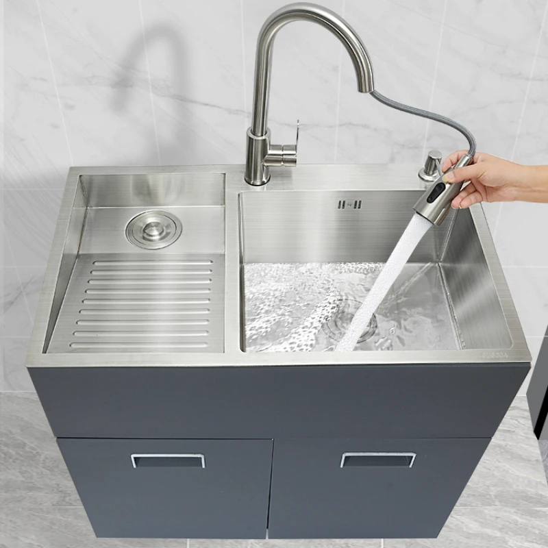 304 stainless steel balcony laundry sink with washboard laundry sink integrated cabinet outdoor bathroom cabinet laundry cabinet