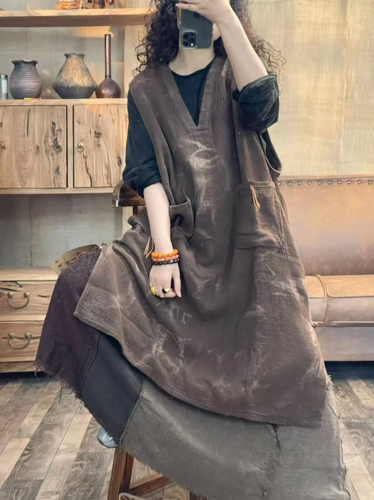 

Handmade Early Spring New Sle Linen Tassel Patchwork V-Ne Layering Vest Comfortable Casual Classic Color Women's Jaet