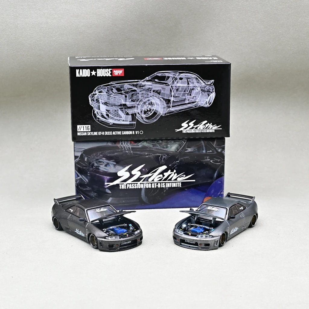 TSM KAIDO HOUSE MINI GT 1/64 KHMG116 Nissan Skyline GTR R33 Active Carbon R Varnish Chase Die-cast alloy car model