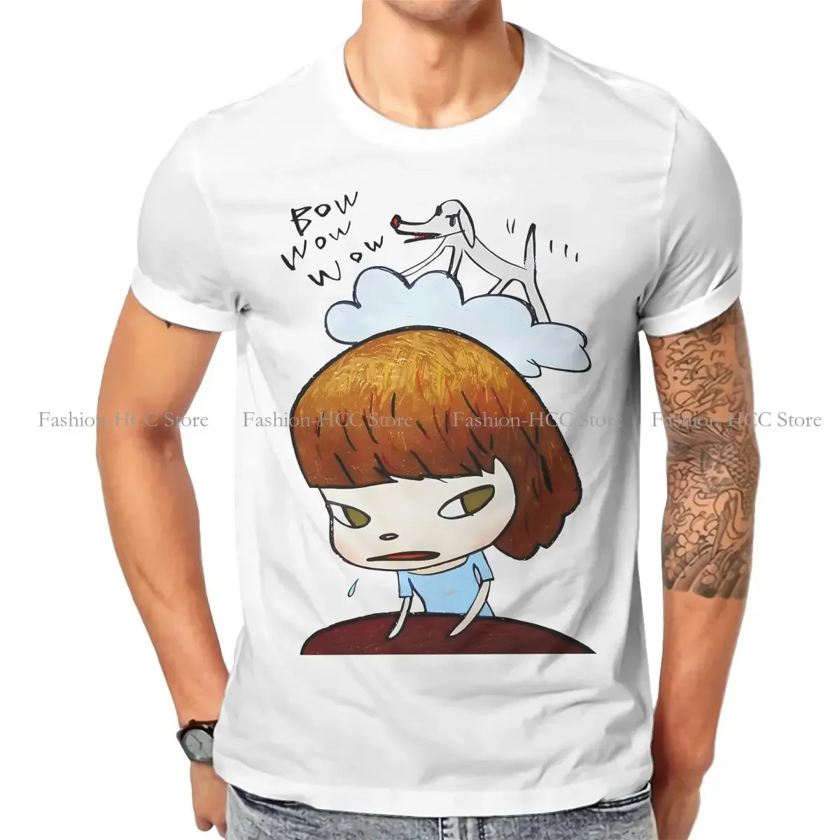 Yoshitomo Nara TShirt for Men Bow Wow Wow Dog Cloud Painting Soft Leisure Tee T Shirt Novelty New Design