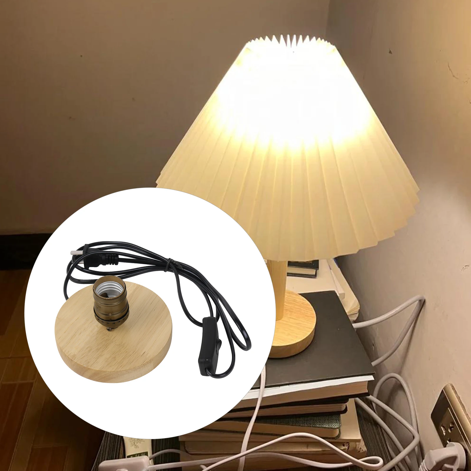 Bronze ON/OFF Switch Socket E27 Light Bulb Lamp Holder with Wooden Base