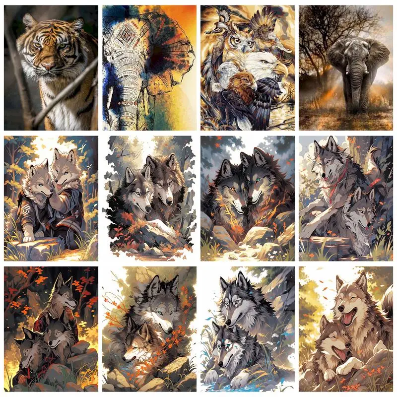 RUOPOTY Coloring By Numbers Animal Wolf Painting Acrylic Paints Painting On Canvas Handmade Crafts For Adult Drawing Home Decor