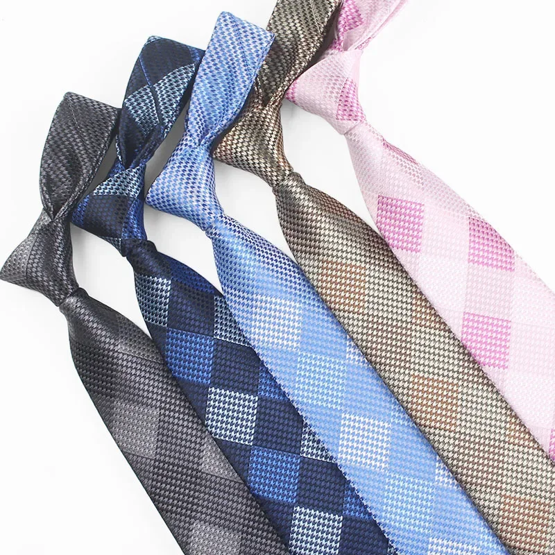 Versatile Men's 7CM Ties Pink Wine Plaid Jacquard Tie Fit Gentleman Formal Business Suit Decoration Neckties Graduation Gift