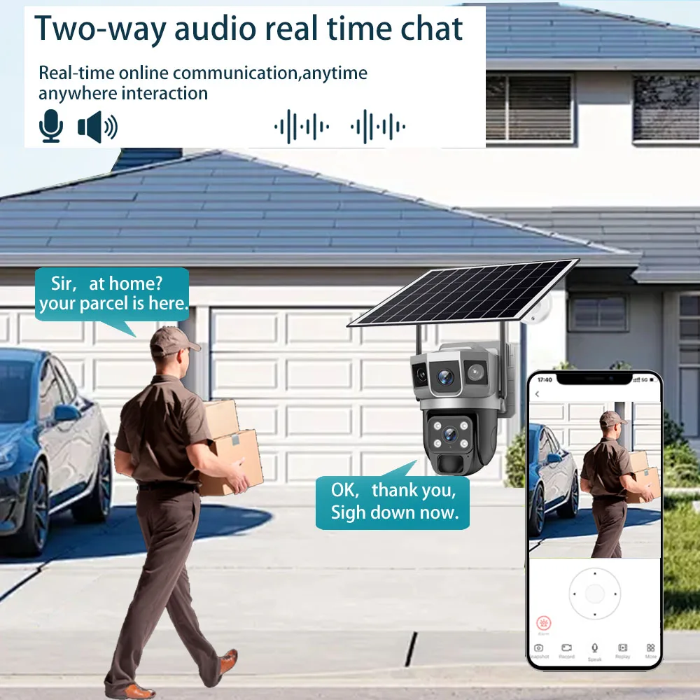 12MP PTZ Auto Tracking 6K Solar CCTV Two Lens Three Screen WIFI Outdoor Waterproof Camera