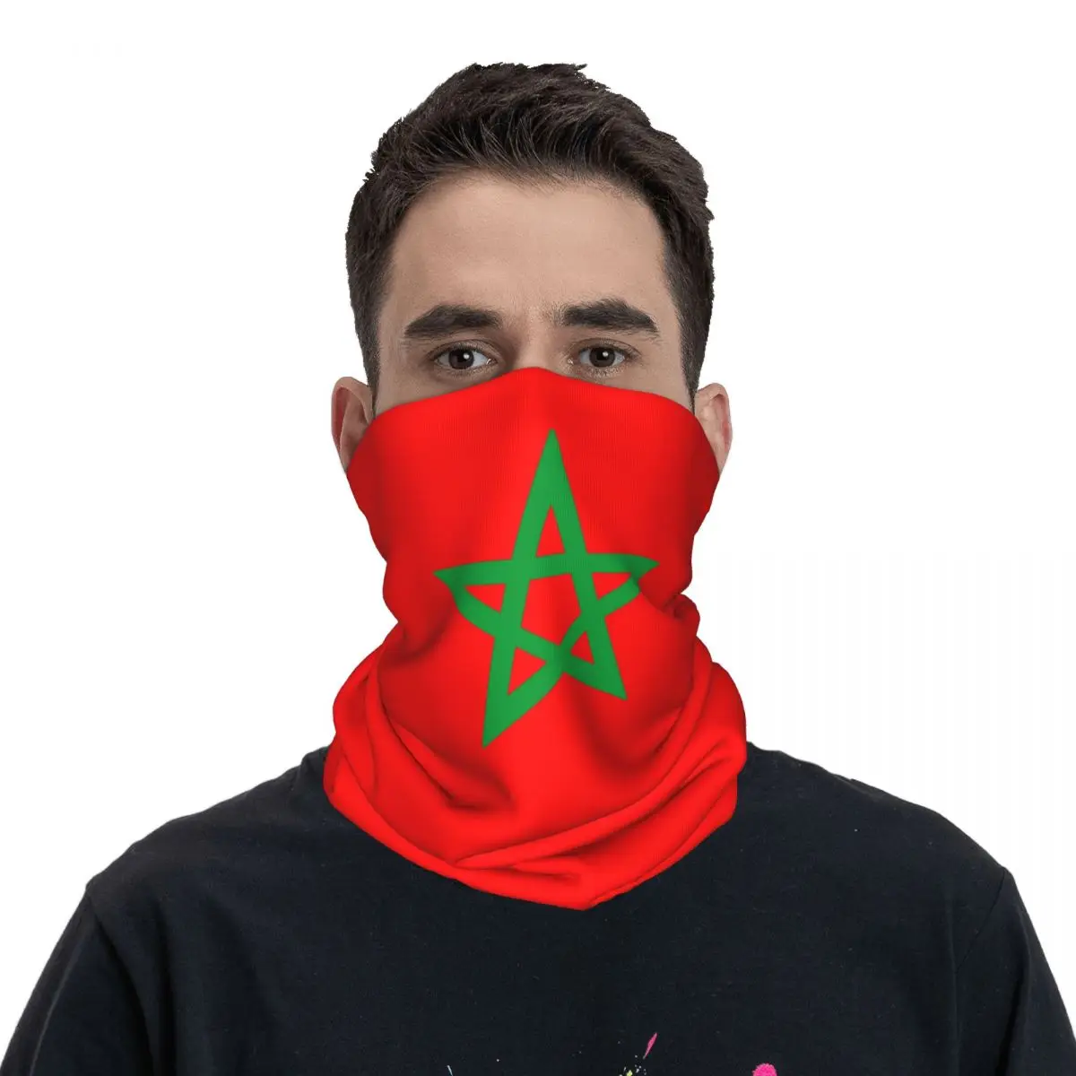 The Flag Of Morocco Bandana Neck Gaiter Printed Mask Scarf Multifunctional Balaclava Fishing Unisex Adult Breathable