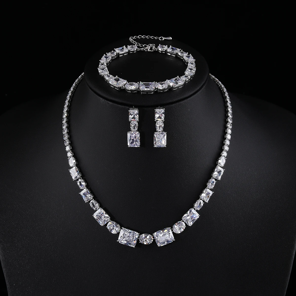 Luxury Crystal Necklace Earring Bracelet 3Piece Jewelry Sets Women Wedding Cubic Zircon CZ Bridal Jewelry Accessories CN11144A