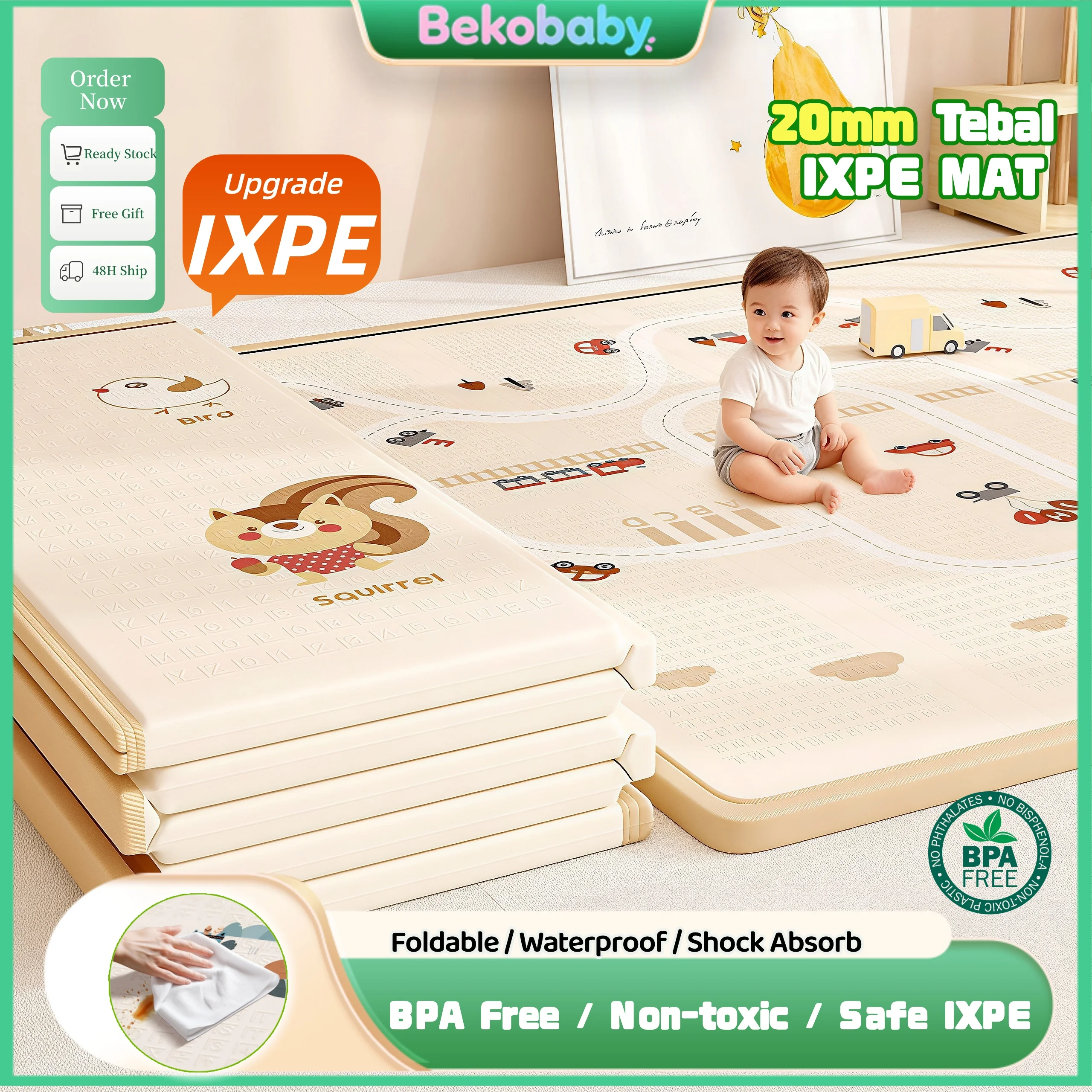 Baby Play Mat, Large Baby Mat for Floor, 2cmThicker Soft Foam Play Mat for Baby,Waterproof Foldable Baby Crawling Mat