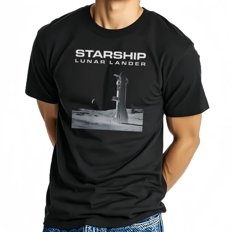 Camisetas de lunares Lander para hombre, camisa de ocio 100% algodón, manga corta, SpaceX Starship, ropa de cuello red