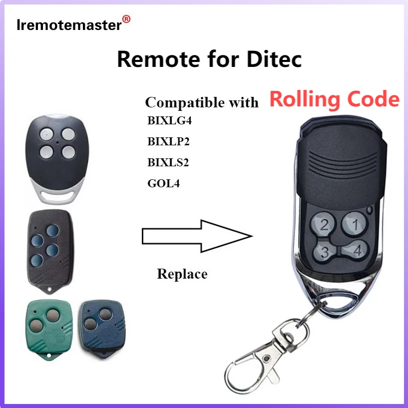 For Ditec GOL4 Gate Door Remote Control Compatible with BIXLS2 BIXLP2 BIXLG4 433.92MHz Rolling Code Garage Door Opener