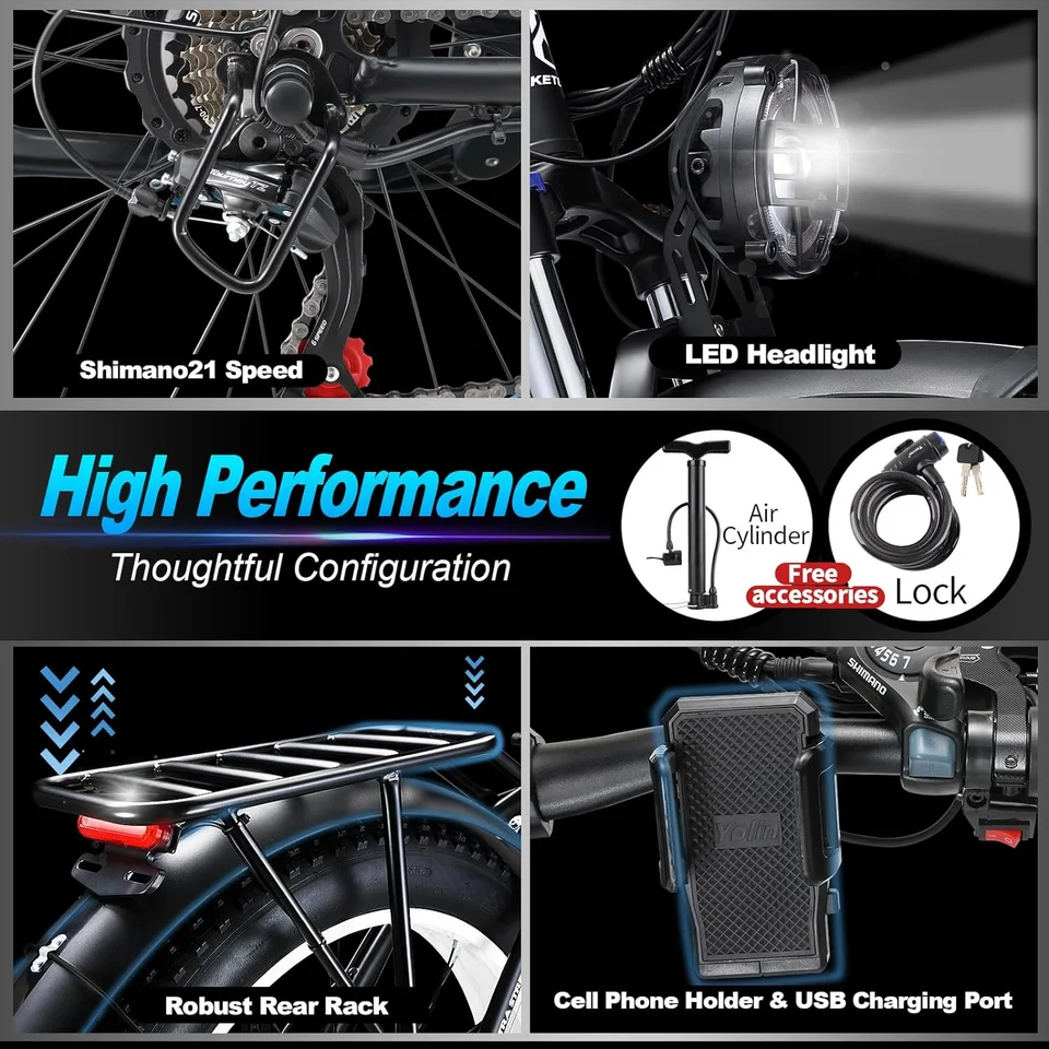KETELES 26'' Adult Electric Bicycle 4000W Dual Motor 21-Speed E-Scooter 48V 23AH Removable Lithium Battery Brushless Motor 32mph up to 70 Miles Full Aluminum Frame Ebike image 10