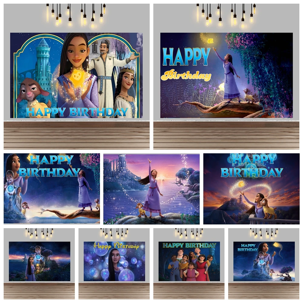 Fondo mágico de Disney Wish Asha Star, cabina de fotos del Reino de Rosas con cabra Valentino para niños, decoración de película de animación para fiesta de cumpleaños