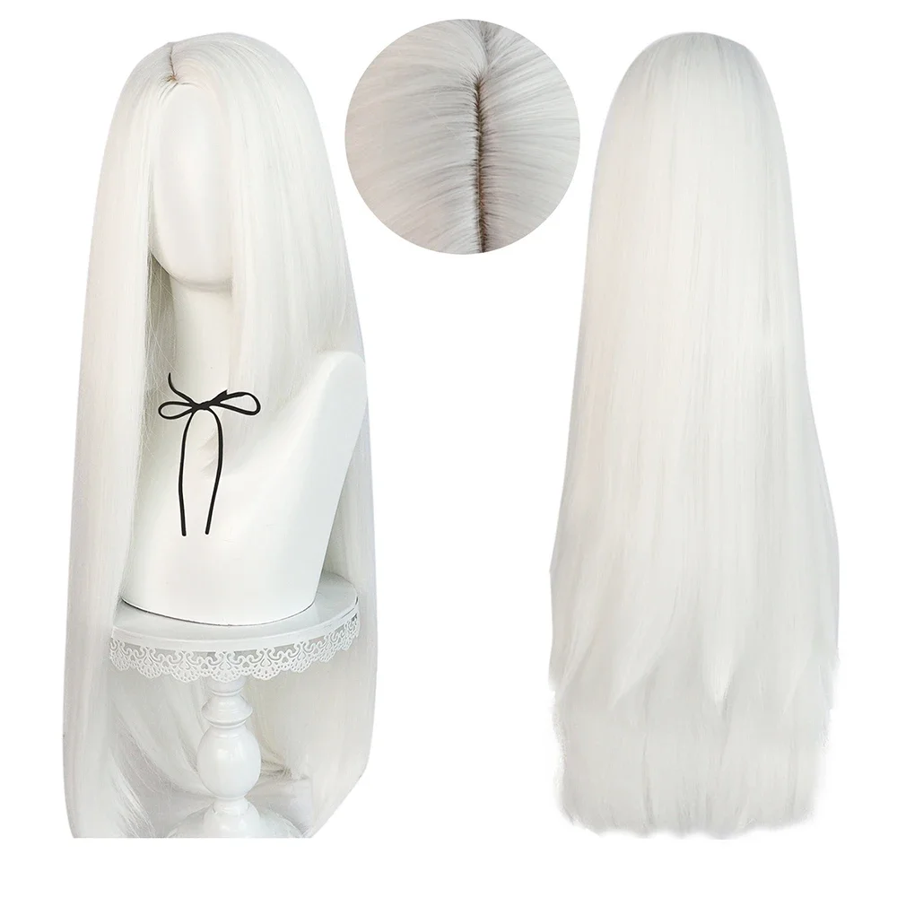 New 2024 Anime Vaggie Cosplay Wig Girl White Long Straight Hair Heat Resistant Synthetic Wigs Cap Masquerade Halloween Dress Up