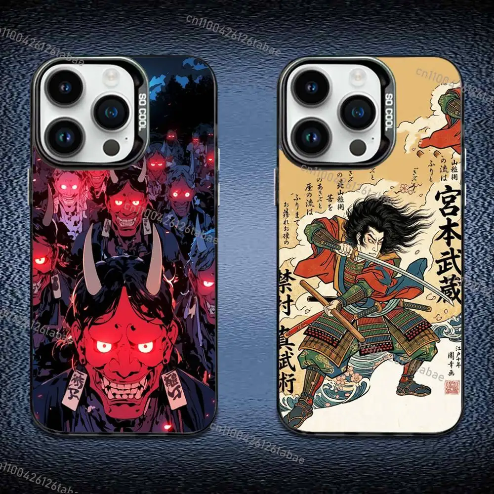 

Japan ghost face Samurai Phone Case IMD Color Silver Shell For IPhone 17,16,15,14,13,12,11 Pro Max Plus Black Cover