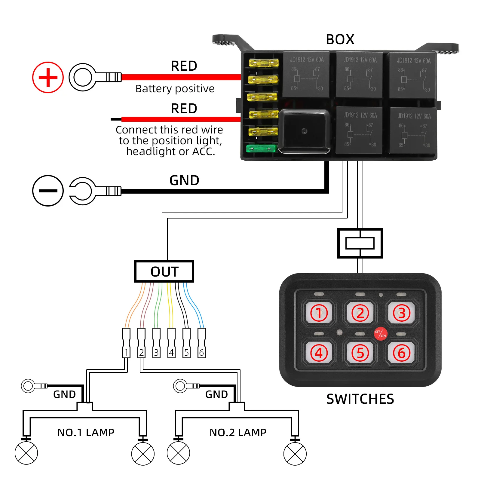 7 LED Backlights Switch Panel 12V-24V 6 Gang with 80 Switch Stickers On-Off Control Cars Auxiliary Electronic Devices Universal