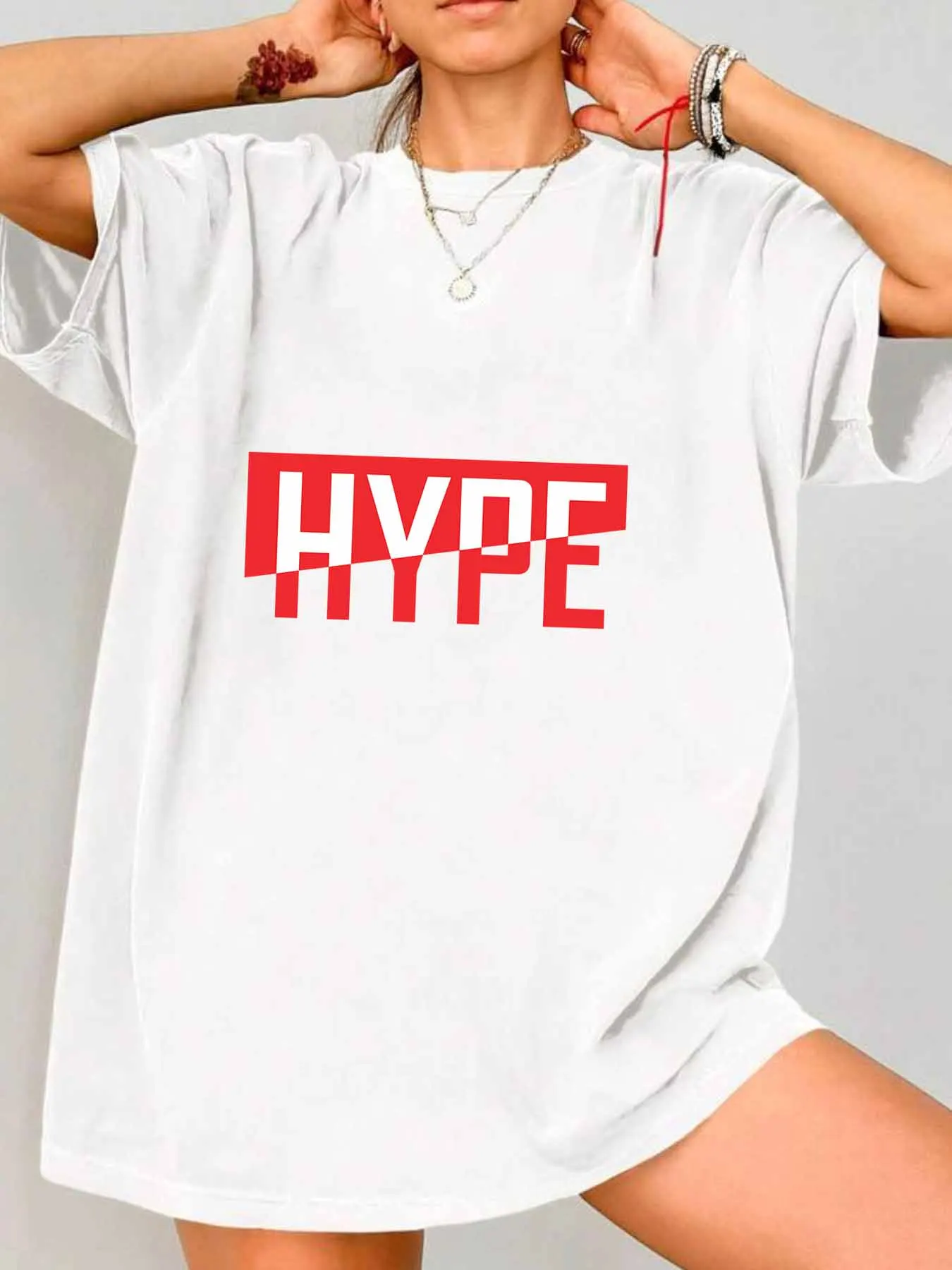 

【10126】English letters Round neck plus size women's T-shirt short sleeve trend printing elastic half sleeve T-shirt