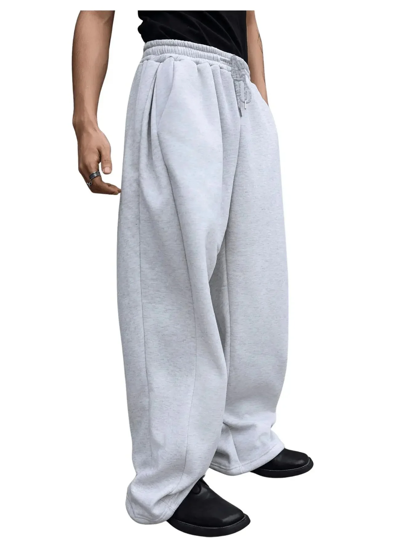 Loose sportscomfortable wide leg pants elastic waist half length pants long cropped pants casual student fashion hoodies trendy