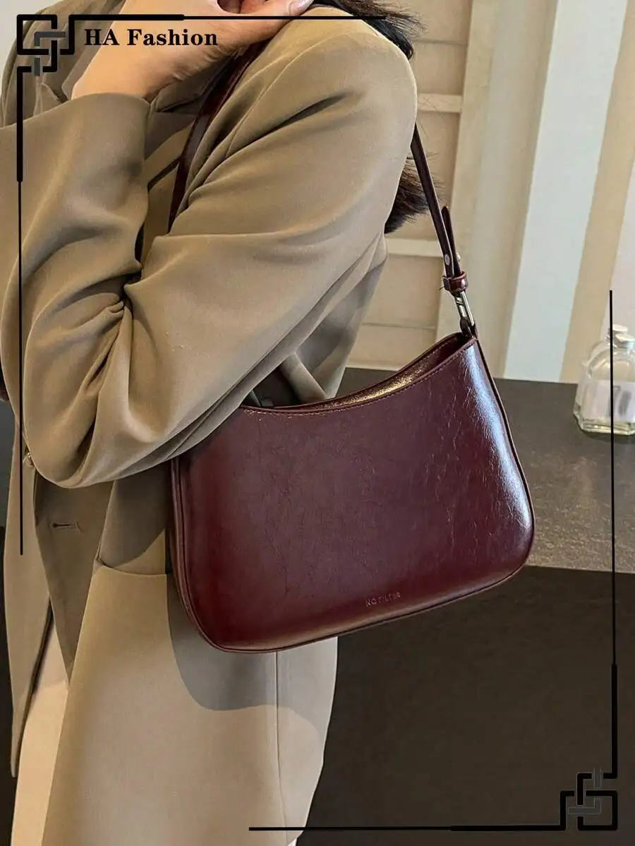 

Burgundy Retro Saddle Shoulder Bag for Women, Versatile Crossbody Underarm Handbag
