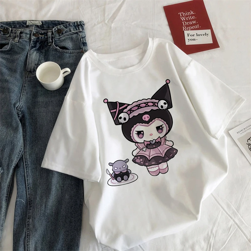 

Dark Kuromi Melody T-shirt Y2K Women Cotton Sanrio Anime Fashion Tee Shirt Kawaii Cartoon Casual Clothes Harajuku Streetwear Top