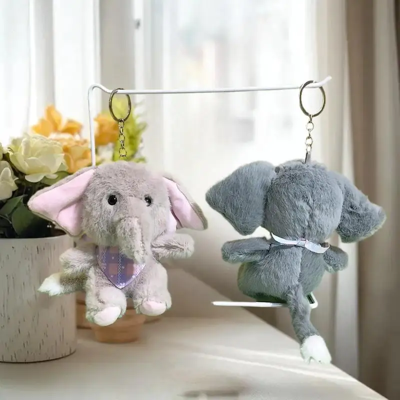 حقيبة قلادة سلسلة المفاتيح الفيل القطيفة؛ لعبة محشوة دمية كرتونية لطيفة؛ حامل المفاتيح الناعمة؛ ديكور معلق على حقيبة الظهر النابضة بالحياة #5