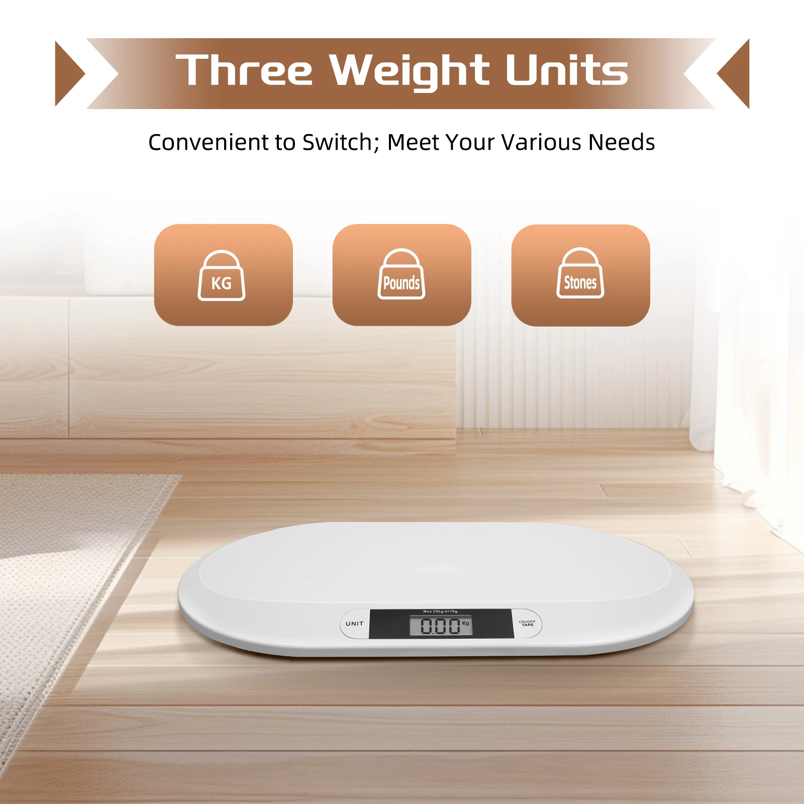 20kg/44pounds Baby Weight Scale LCD Display Automatic Shut Off Tare Function Three Units